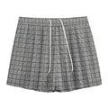 Grey Windowpane Pattern Print Mesh Shorts