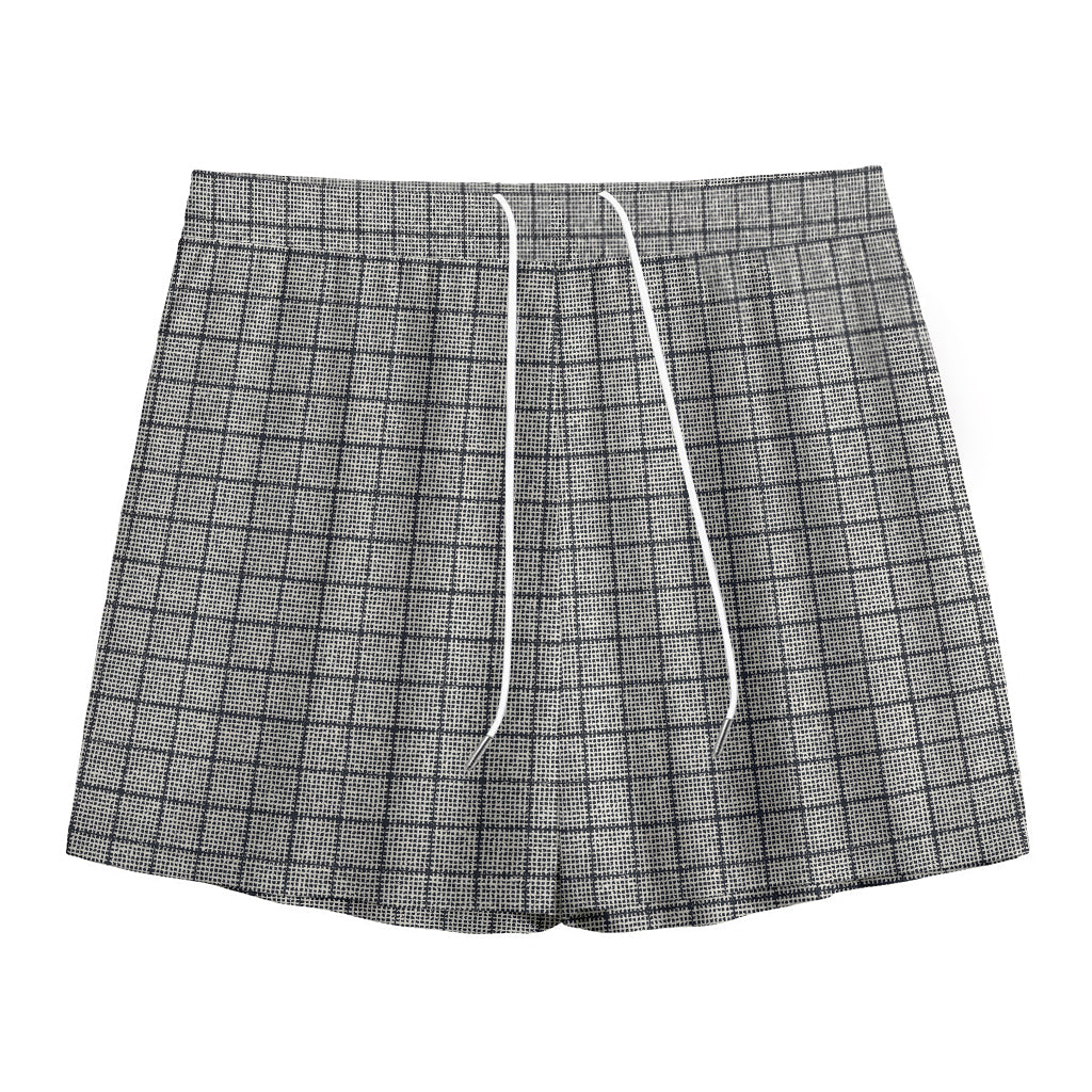Grey Windowpane Pattern Print Mesh Shorts