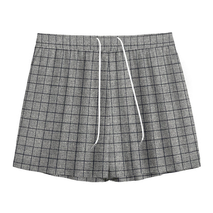 Grey Windowpane Pattern Print Mesh Shorts