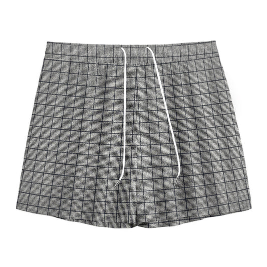 Grey Windowpane Pattern Print Mesh Shorts