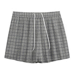 Grey Windowpane Pattern Print Mesh Shorts
