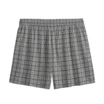 Grey Windowpane Pattern Print Mesh Shorts