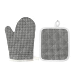 Grey Windowpane Pattern Print Oven Mitt And Pot Holder Set