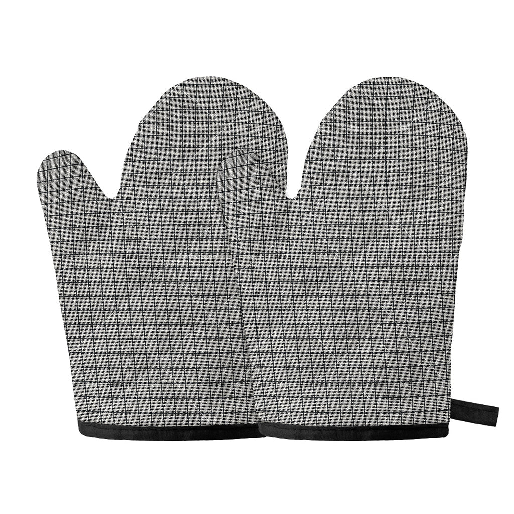 Grey Windowpane Pattern Print Oven Mitts