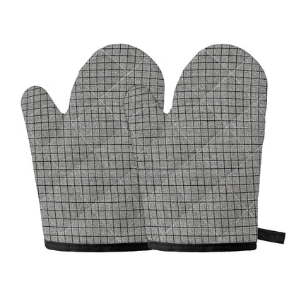 Grey Windowpane Pattern Print Oven Mitts