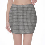 Grey Windowpane Pattern Print Pencil Mini Skirt