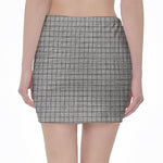 Grey Windowpane Pattern Print Pencil Mini Skirt