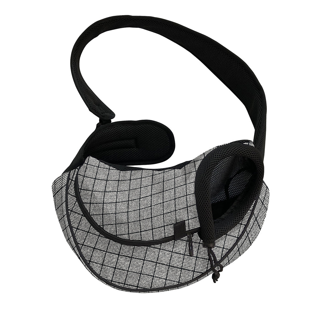 Grey Windowpane Pattern Print Pet Sling Carrier
