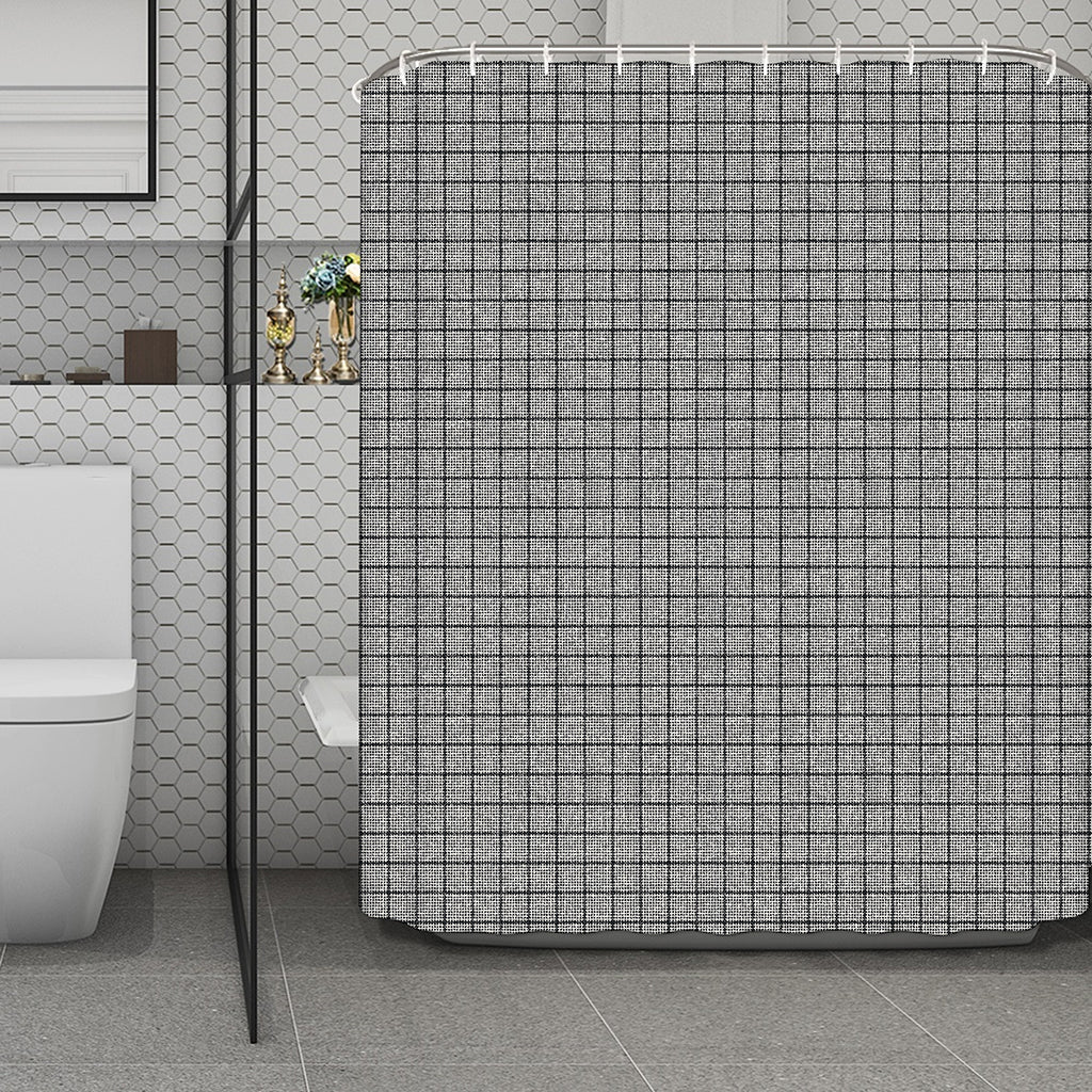 Grey Windowpane Pattern Print Polyester Shower Curtain