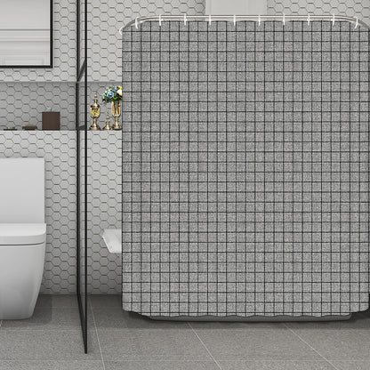 Grey Windowpane Pattern Print Polyester Shower Curtain