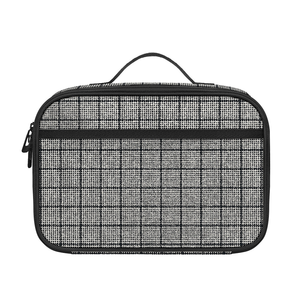 Grey Windowpane Pattern Print Portable Lunch Bag