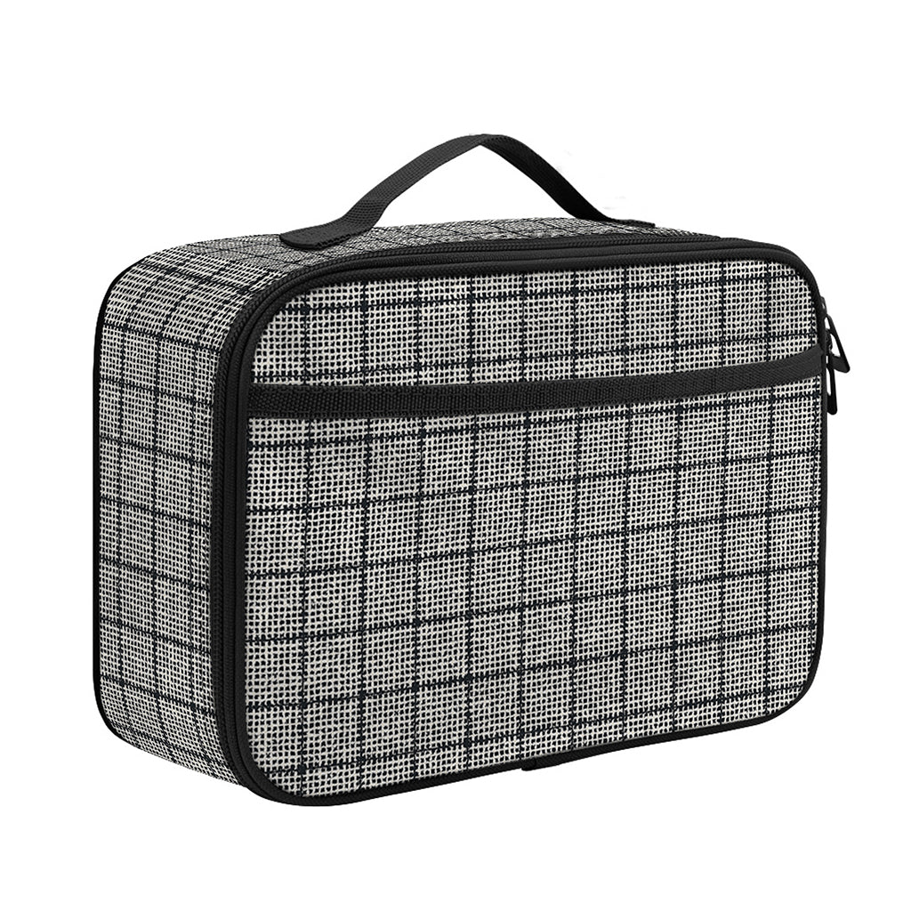 Grey Windowpane Pattern Print Portable Lunch Bag