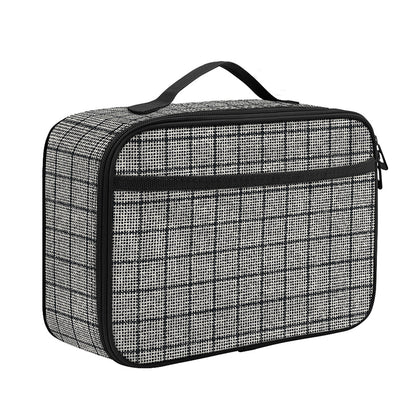 Grey Windowpane Pattern Print Portable Lunch Bag