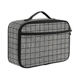 Grey Windowpane Pattern Print Portable Lunch Bag