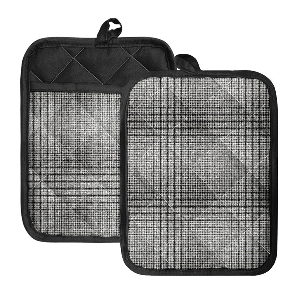Grey Windowpane Pattern Print Pot Holders With Pocket