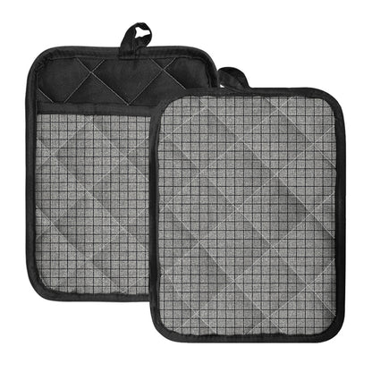 Grey Windowpane Pattern Print Pot Holders With Pocket
