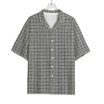 Grey Windowpane Pattern Print Rayon Hawaiian Shirt