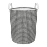 Grey Windowpane Pattern Print Round Laundry Basket