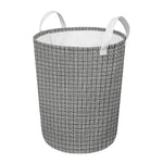 Grey Windowpane Pattern Print Round Laundry Basket