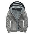 Grey Windowpane Pattern Print Sherpa Lined Zip Up Hoodie
