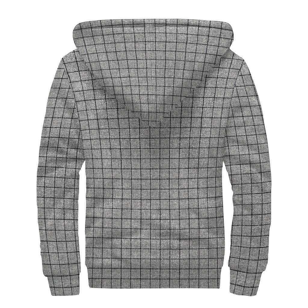 Grey Windowpane Pattern Print Sherpa Lined Zip Up Hoodie