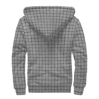 Grey Windowpane Pattern Print Sherpa Lined Zip Up Hoodie