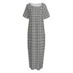 Grey Windowpane Pattern Print Short Sleeve Long Nightdress