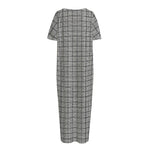 Grey Windowpane Pattern Print Short Sleeve Long Nightdress