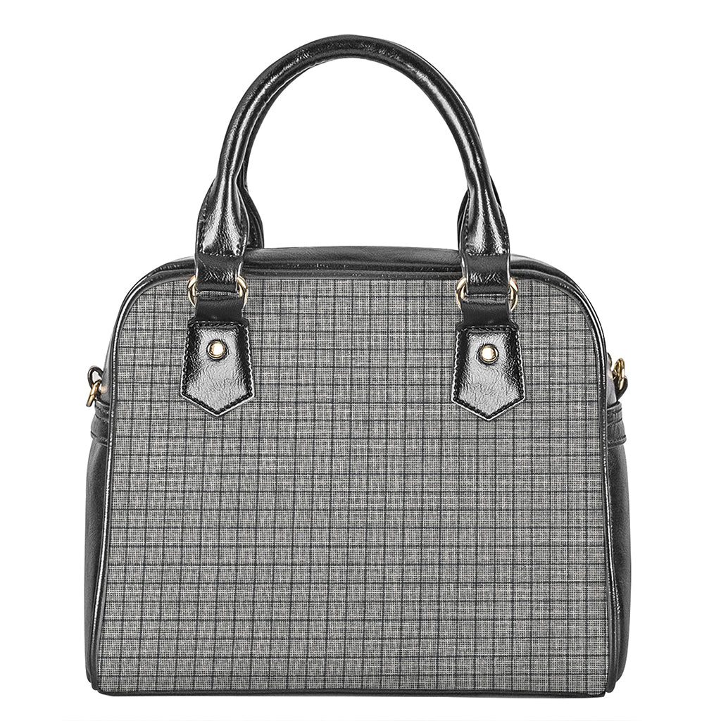 Grey Windowpane Pattern Print Shoulder Handbag
