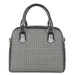 Grey Windowpane Pattern Print Shoulder Handbag