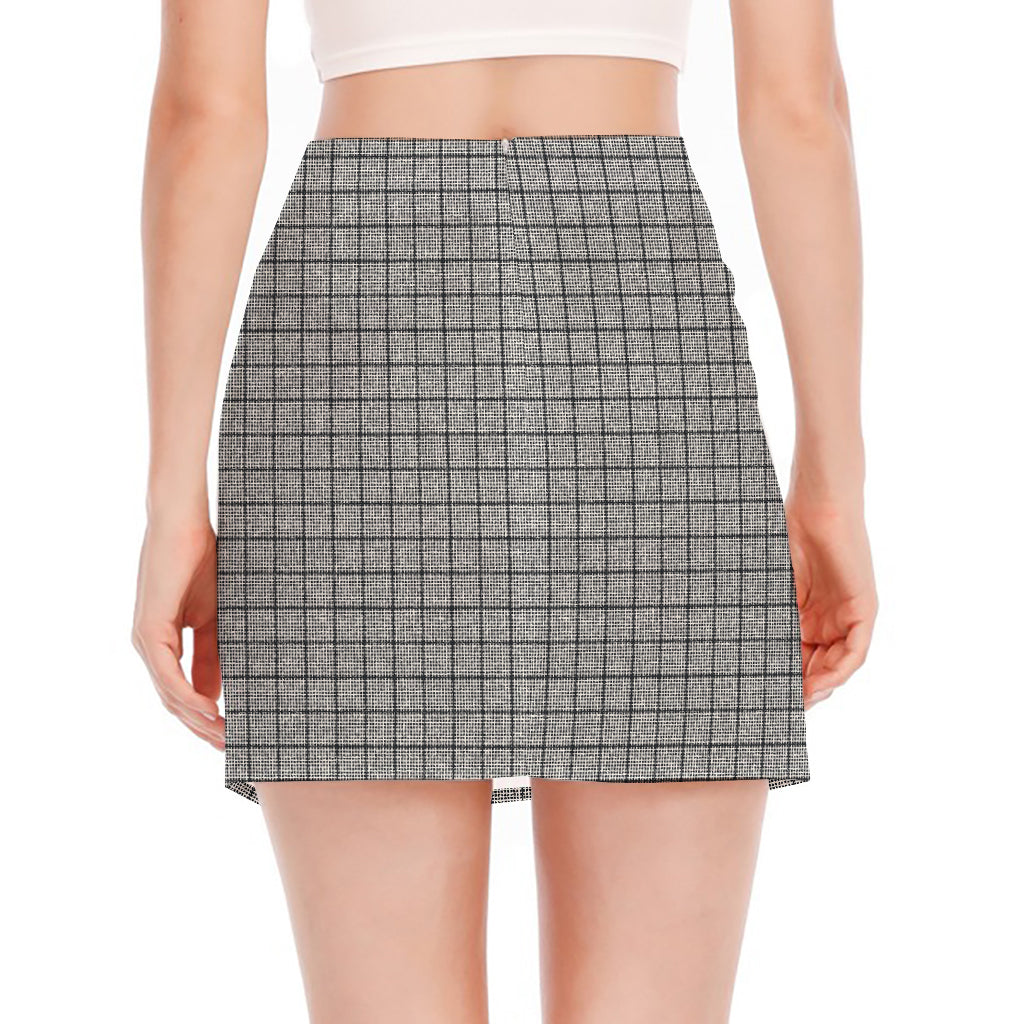 Grey Windowpane Pattern Print Side Slit Mini Skirt