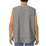 Grey Windowpane Pattern Print Sleeveless Baseball Jersey