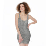 Grey Windowpane Pattern Print Sleeveless Bodycon Dress