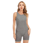 Grey Windowpane Pattern Print Sleeveless One Piece Swimsuit