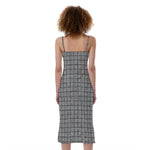 Grey Windowpane Pattern Print Slim Fit Midi Cami Dress