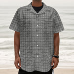 Grey Windowpane Pattern Print Textured Short Sleeve Shirt