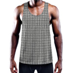 Grey Windowpane Pattern Print Training Tank Top