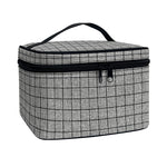 Grey Windowpane Pattern Print Travel Makeup Bag