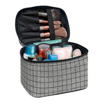 Grey Windowpane Pattern Print Travel Makeup Bag