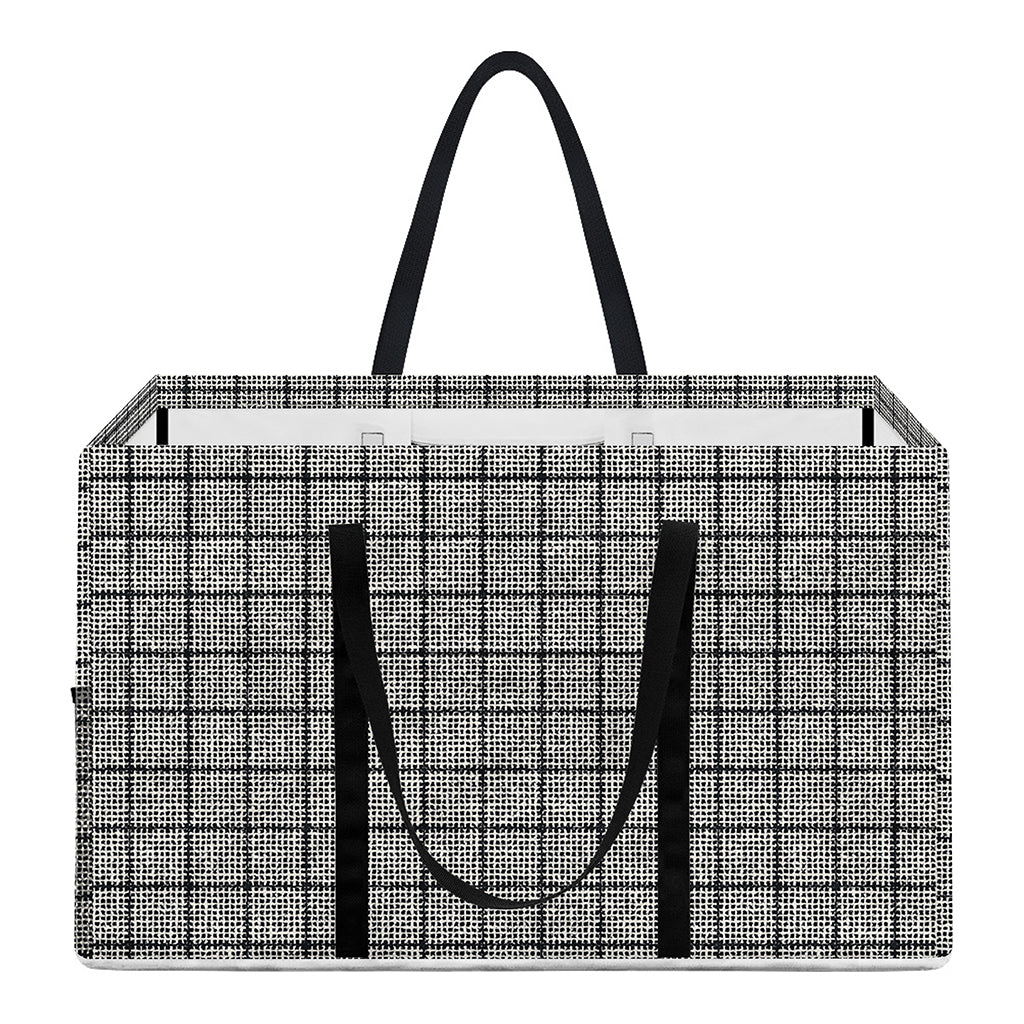 Grey Windowpane Pattern Print Utility Tote Bag