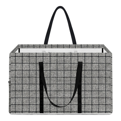 Grey Windowpane Pattern Print Utility Tote Bag