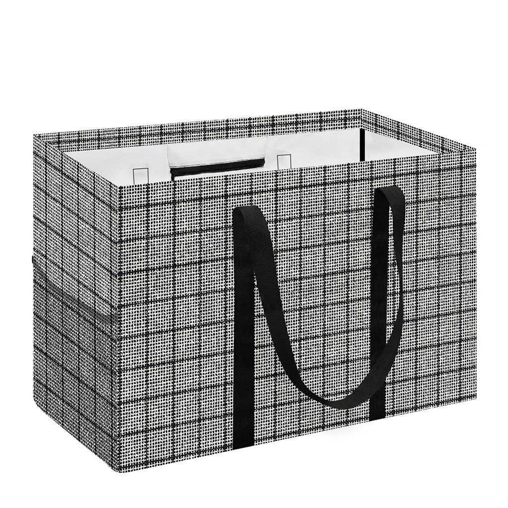 Grey Windowpane Pattern Print Utility Tote Bag