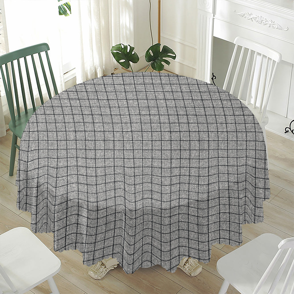 Grey Windowpane Pattern Print Waterproof Round Tablecloth