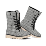 Grey Windowpane Pattern Print Winter Boots