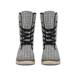 Grey Windowpane Pattern Print Winter Boots