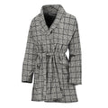 Grey Windowpane Pattern Print Women's Bathrobe