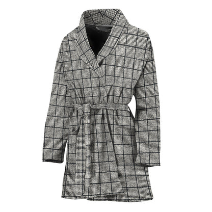 Grey Windowpane Pattern Print Women's Bathrobe