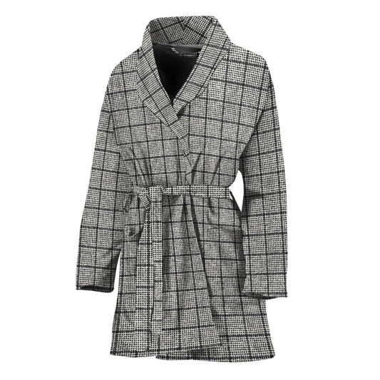 Grey Windowpane Pattern Print Women's Bathrobe