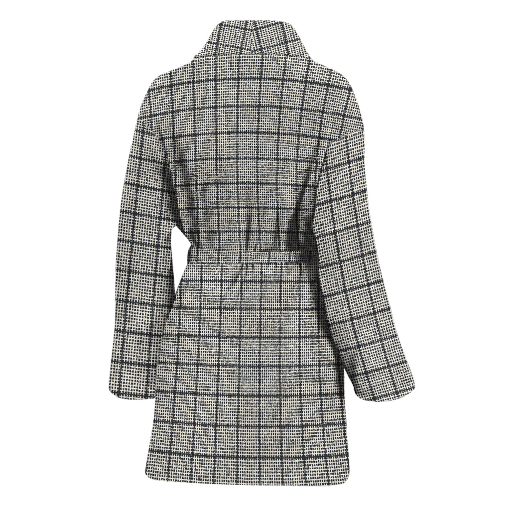 Grey Windowpane Pattern Print Women's Bathrobe