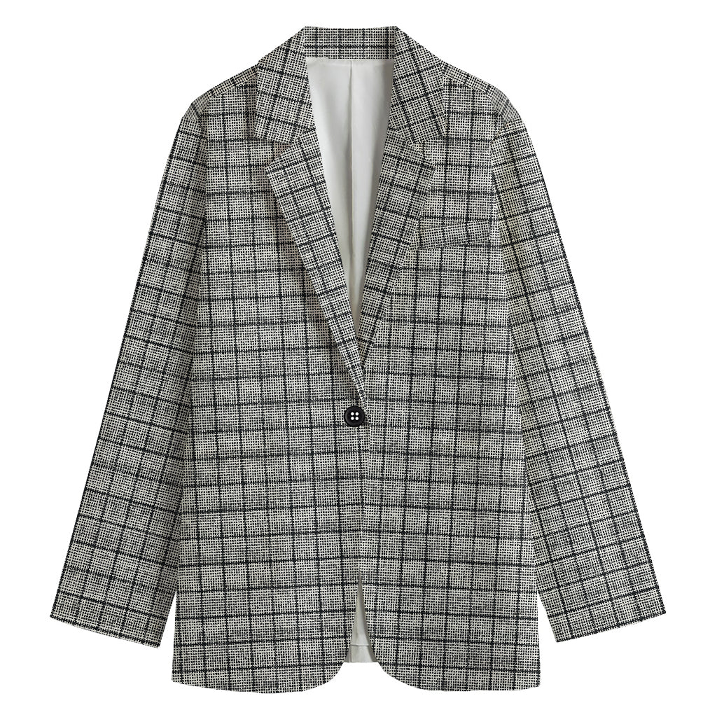 Grey Windowpane Pattern Print Women's Blazer